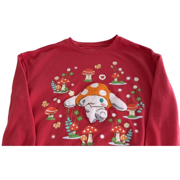 Sanrio Cinnamoroll Mushrooms Sweatshirt Red Embroidered Hello Kitty Womens 1X - Picture 2 of 5